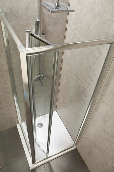 Ширма скляна для душової ніші розсувна двохсекційна EGER bifold 90см x 195см прозрачное скло 5мм профіль хром 599-163-90(h) 599-163-90(h) фото