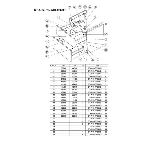 Комплект Qtap Albatross 605х725х460 White тумба подвесная + раковина врезная QT0172TP600D3060CW SD00036097 фото