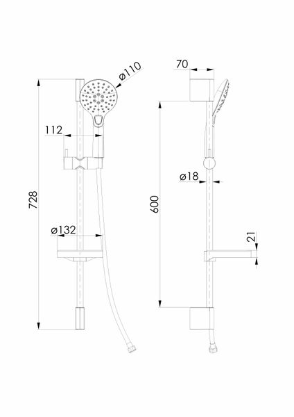 CASCADA B45 гарнітур душовий, лійка Ø110мм, 3 режими, штанга 72 см, шланг PVC 150см, мильниця, de la noche 93965 фото