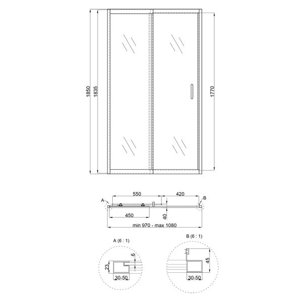Душові двері в нішу Qtap Taurus CRM201-11.C6 97-108x185 см, скло Clear 6 мм, покриття CalcLess TAUCRM20111C6 фото