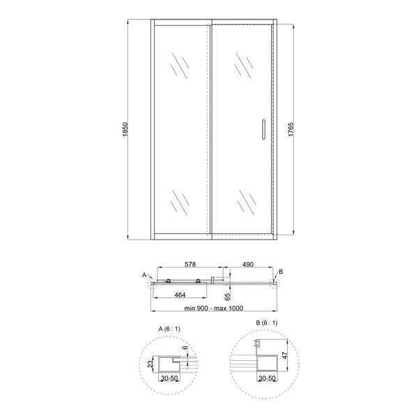 Душевая дверь в нишу Qtap Taurus CRM209-1.C6 90-100x185 см, стекло Clear 6 мм, покрытие CalcLess TAUCRM2091C6 фото