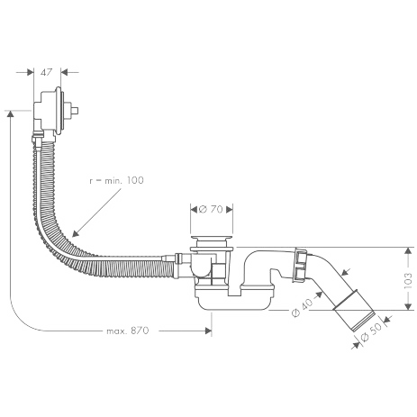 Flexaplus - злив / перелив для нестандартних ванн HANSGROHE 58141180 13525 фото