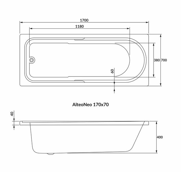 ALTEA NEO ванна 170*70см без ніжок, акрил 5мм 88833 фото