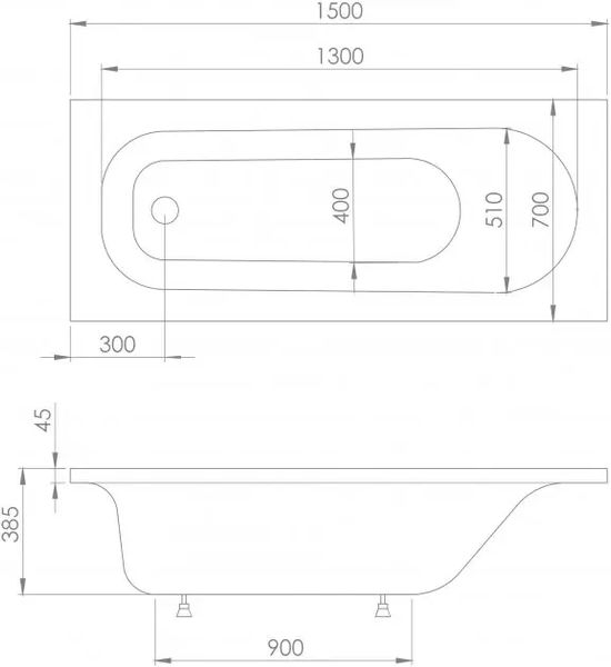 Ванна акриловая IMPRESE ROZKOS 150х70 см без ножек (b0701015070) b0701015070 фото