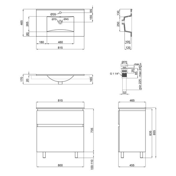 Комплект Qtap Albatross 810х825х460 White тумба напольная + раковина врезная QT0171TN800D3080CW SD00044832 фото