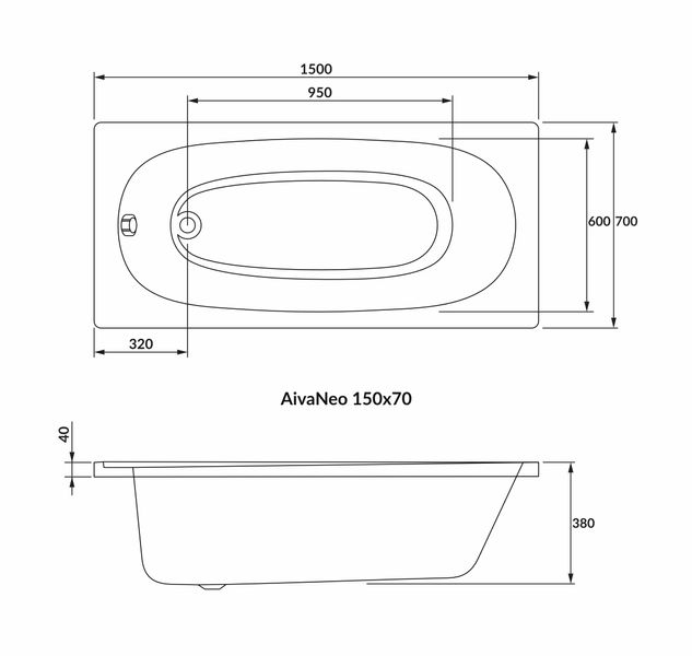 AIVA NEO ванна 150*70см без ніжок, акрил 5мм 88834 фото