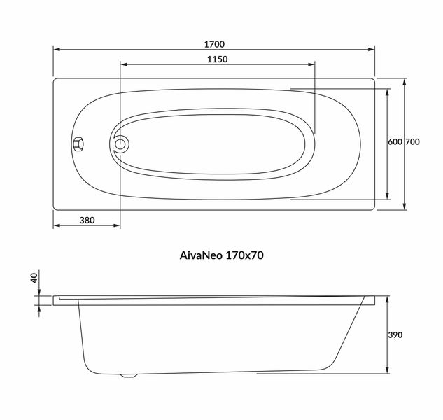 AIVA NEO ванна 170*70см без ножек, акрил 5мм 88835 фото