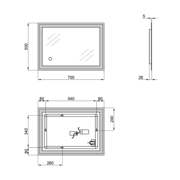 Дзеркало Qtap Stork 700х500 з LED-підсвічуванням Touch, димер, рег. яскравості Reverse QT15781403W SD00045745 фото