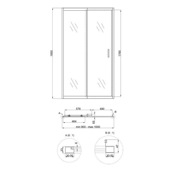 Душові двері в нішу Qtap Taurus CRM209-1.C6 90-100x185 см, скло Clear 6 мм, покриття CalcLess SD00045295 фото