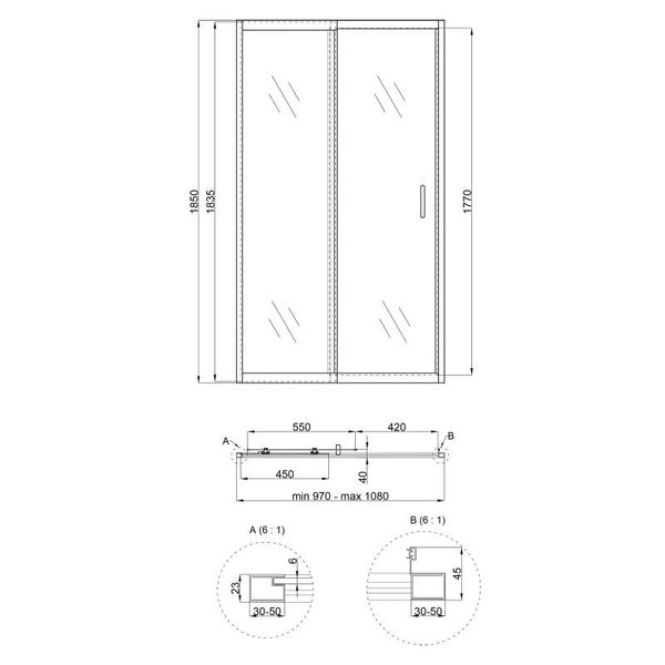 Душові двері в нішу Qtap Taurus CRM201-11.C6 97-108x185 см, скло Clear 6 мм, покриття CalcLess SD00039722 фото