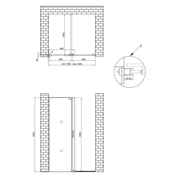 Душова перегородка Qtap Walk-In Glide CRM2012.C8 120х190 см, скло Clear 8 мм, покриття CalcLess SD00039724 фото