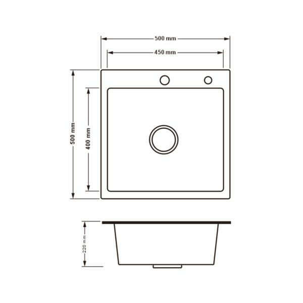 Кухонна мийка H5050B PVD інтегрована 3.0/0.8 мм Brush, 500х500/215 мм, Black Lidz LDH5050BPVD43619 фото
