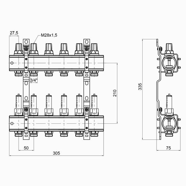 Коллектор Icma 1" 6 выходов, с расходомерами №K013 SD00005239 фото