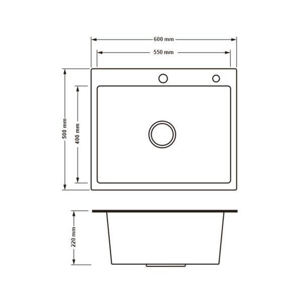 Кухонна мийка H6050B PVD вбудована 3.0/0.8 мм Brush, 600х500/215 мм, Black Lidz LDH6050BPVD43621 фото