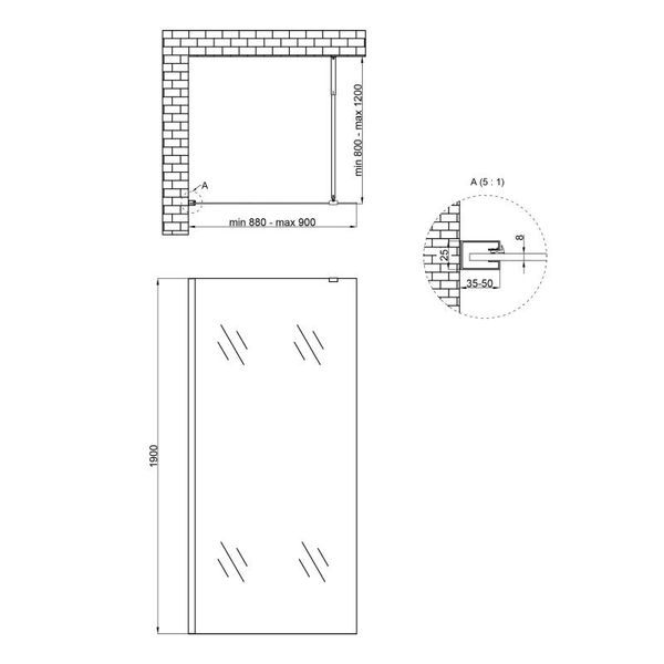 Душова перегородка Qtap Walk-In Standard BLM209.C8 90х190 см, скло Clear 8 мм, покриття CalcLess SD00051925 фото