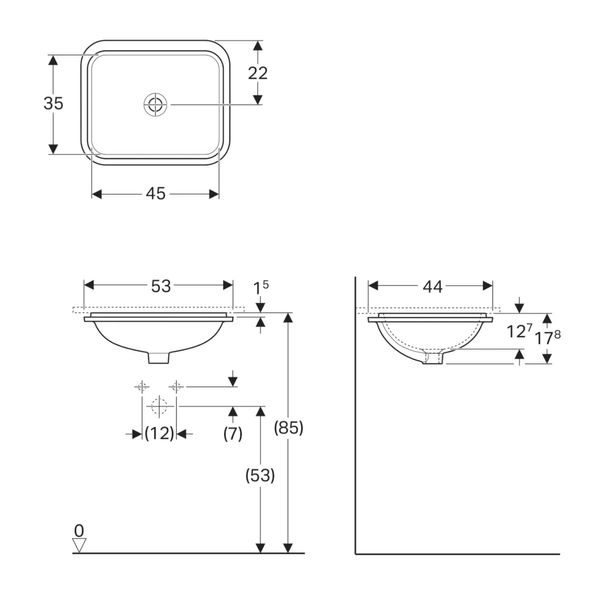 Раковина врізна для ванної під стільницю 530мм x 440мм GEBERIT VariForm білий прямокутна 500.761.01.2 500.761.01.2 фото