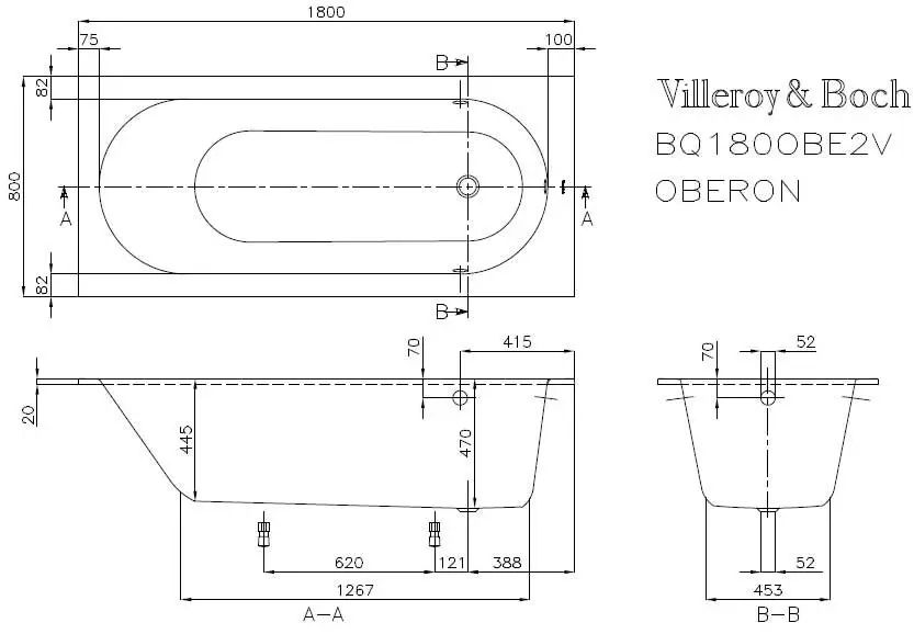 Ванна квapилoвa Villeroy&Boch Oberon 180x80 з ніжками (UBQ180OBE2V-01) UBQ180OBE2V-01 фото