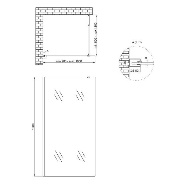 Душова перегородка Qtap Walk-In Standard BLM201.C8 100х190 см, скло Clear 8 мм, покриття CalcLess SD00051926 фото