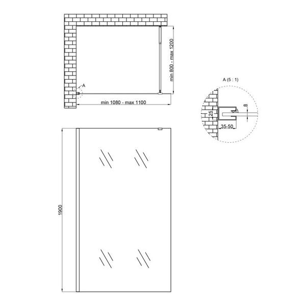 Душевая перегородка Qtap Walk-In Standard BLM2011.C8 100х190 см, стекло Clear 8 мм, покрытие CalcLess SD00051927 фото