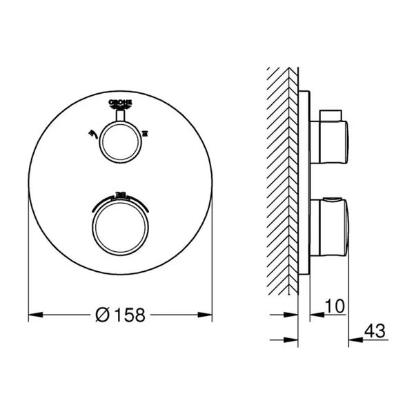 Змішувач прихованого монтажу термостатний для ванної GROHE Grohtherm хром латунь 158мм 24076000 24076000 фото