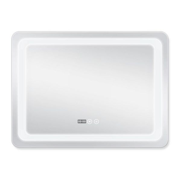 Дзеркало Qtap Mideya (DC-F908) 800х600 з LED-підсвічуванням Touch, з антизапотіванням, з годинником, димером, рег. яскравості QT2078F908W SD00034652 фото