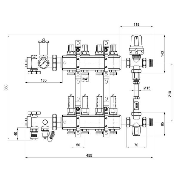 Коллекторная группа Icma 1" 4 выхода, с расходомером №K0111 SD00005139 фото