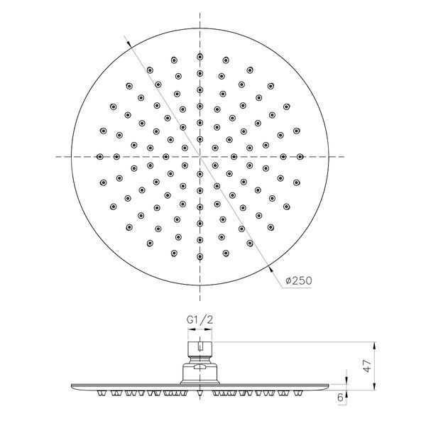 Лійка для верхнього душу кругла IMPRESE 250мм хром нержавіюча сталь S250SS6 S250SS6 фото