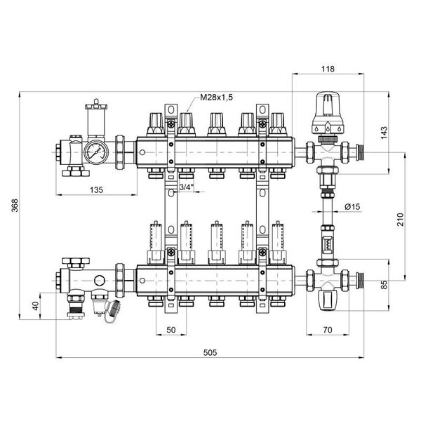 Коллекторная группа Icma 1" 5 выходов, с расходомером №K0111 SD00005140 фото