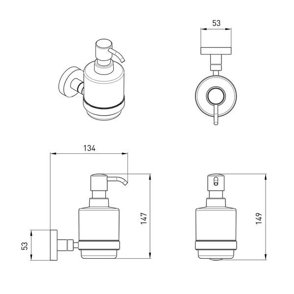 Дозатор для жидкого мыла VOLLE RONDA 2535.230101 настенный на 390мл округлый стеклянный хром 2535.230101 фото
