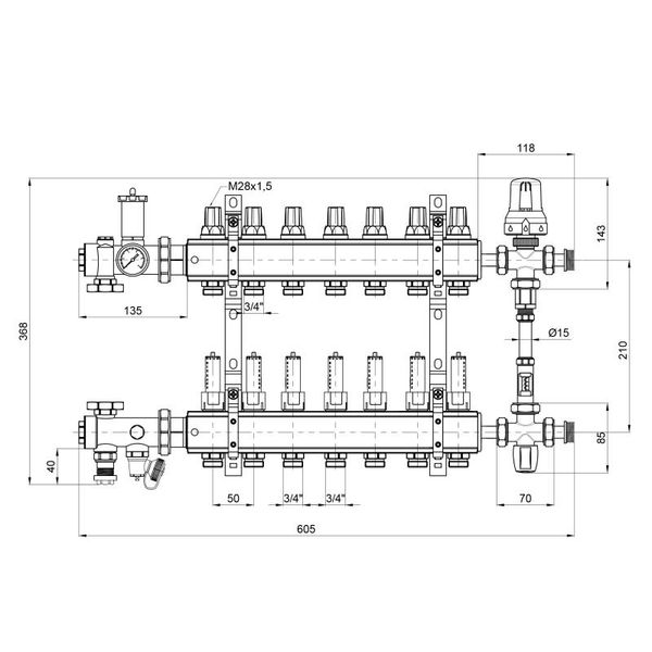 Коллекторная группа Icma 1" 7 выходов, с расходомером №K0111 SD00005142 фото