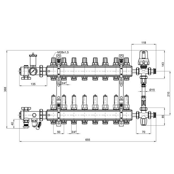 Коллекторная группа Icma 1" 8 выходов, с расходомером №K0111 SD00005143 фото