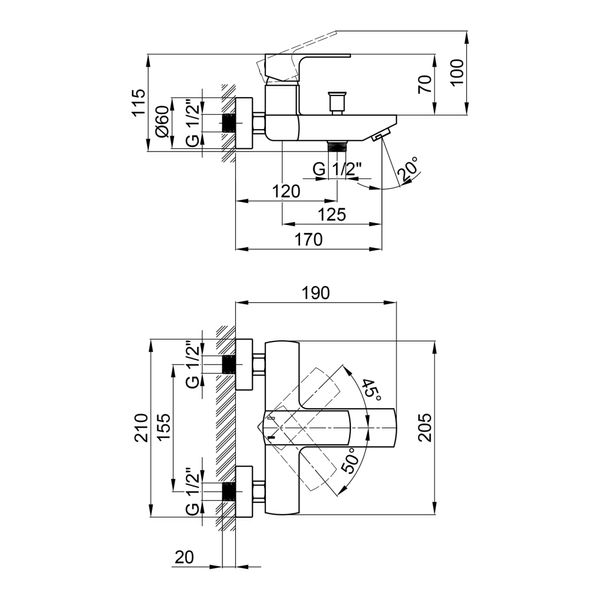 Змішувач для ванни Qtap Lipno QTNH3023101DC Chrome SD00042255 фото