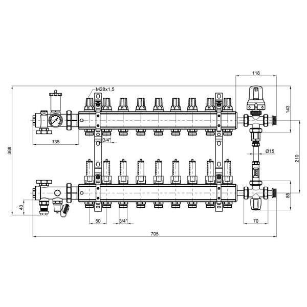 Коллекторная группа Icma 1" 9 выходов, с расходомером №K0111 SD00005144 фото