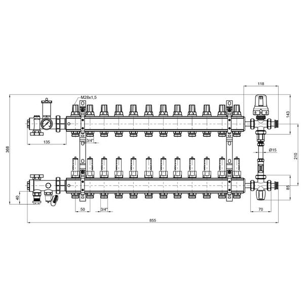 Коллекторная группа Icma 1" 12 выходов, с расходомером №K0111 SD00005147 фото