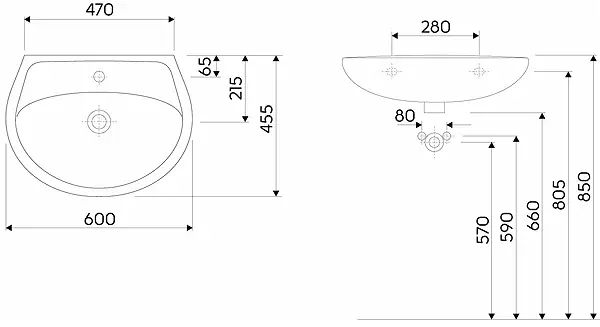 Умывальник подвесной для ванной 600мм x 455мм KOLO IDOL белый полукруглая M1116000U M1116000U фото