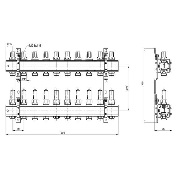 Коллектор Icma 1" 10 выходов, с расходомерами №K013 SD00005248 фото