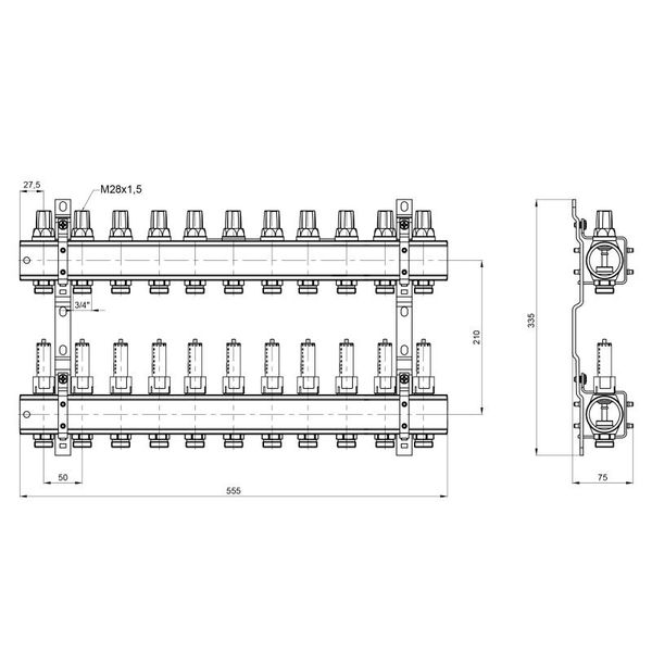 Коллектор Icma 1" 11 выходов, с расходомерами №K013 SD00005250 фото