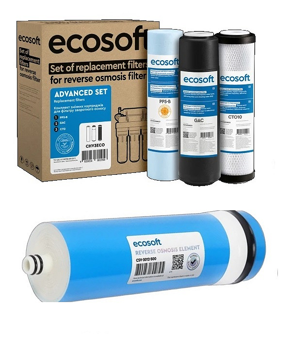 Комплект картриджів Ecosoft RObust 1500 ECO з мембраною Ecosoft 500 GPD (CSV3012500ECO)