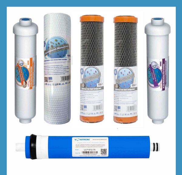 Комплект картриджей Aquafilter №6 (РР10-BL-Р-BL-Р) покращений мембрана Vontron 75G Комплект картриджей Aquafilter №6 (РР10-BL-Р-BL-Р) покращений мембрана Vontron 75G
