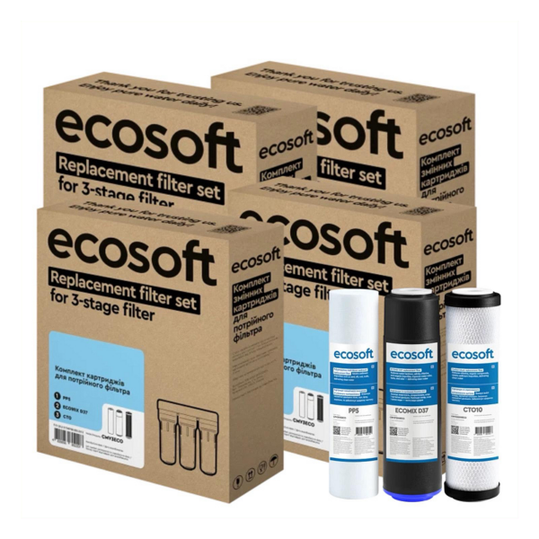 Комплект картриджів Ecosoft CMV3ECO х4 для проточного фільтра Комплект картриджів Ecosoft CMV3ECO х4 для проточного фільтра