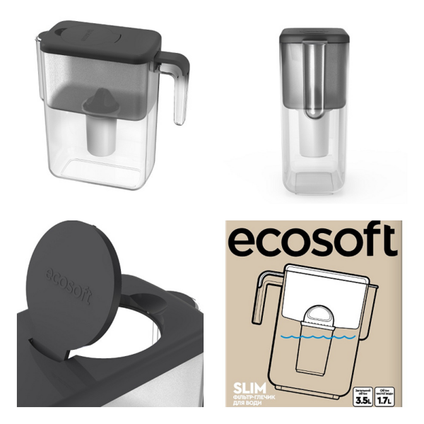 Фільтр-глечик Ecosoft Slim графітовий Фільтр-глечик Ecosoft Slim графітовий