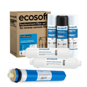 Комплект картриджів Ecosoft 6 (PP5-GAC-PP1, постфільтр, мінералізатор, мембрана Vontron 100g) Комплект картриджів Ecosoft 6 (PP5-GAC-PP1, постфільтр, мінералізатор, мембрана Vontron 100g)