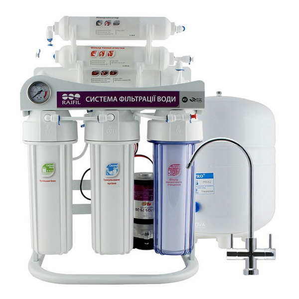 Фільтр зворотного осмосу Raifil GRANDO 6+ (RO905-650BP-EZ-S-75G) (на станині з манометром) Фільтр зворотного осмосу Raifil GRANDO 6+ (RO905-650BP-EZ-S-75G) (на станині з манометром)