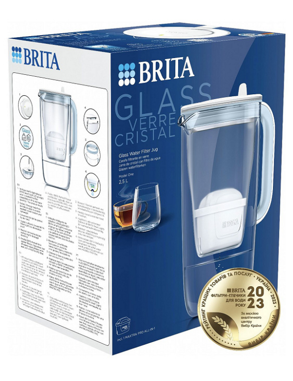 Скляний фільтр-глечик Brita Glass 2,5/1,5л з картриджем Maxtra Pro