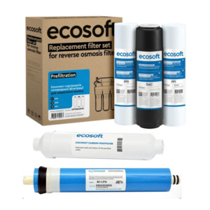Комплект картриджів Ecosoft 5 (PP5-GAC-PP1, постфільтр, мембрана Vontron 75g) Комплект картриджів Ecosoft 5 (PP5-GAC-PP1, постфільтр, мембрана Vontron 75g)