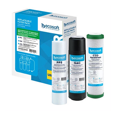 Покращений комплект картриджів Ecosoft 1-2-3 для фільтрів зворотного осмосу з функцією економії води Покращений комплект картриджів Ecosoft 1-2-3 для фільтрів зворотного осмосу з функцією економії води
