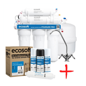 Фільтр зворотного осмосу Ecosoft Standard 6-50М (MO650MECOSTD) + набір картриджів CPV3ECO та постфільтр Фільтр зворотного осмосу Ecosoft Standard 6-50М (MO650MECOSTD) + набір картриджів CPV3ECO та постфільтр
