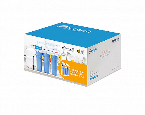 Фільтр зворотного осмосу Ecosoft Absolute з мінералізатором (MO650MECO) + набір картриджів CHV3ECOAGR Фільтр зворотного осмосу Ecosoft Absolute з мінералізатором (MO650MECO) + набір картриджів CHV3ECOAGR