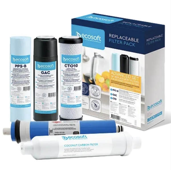Комплект картриджів Ecosoft (PP5-GAC-СТО + Постфільтр + Мембрана Filmtec 50g)