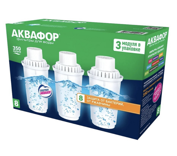 Комплект (3+1) змінних картриджів Аквафор В100-8 (В8) для фільтра-глечика Комплект (3+1) змінних картриджів Аквафор В100-8 (В8) для фільтра-глечика